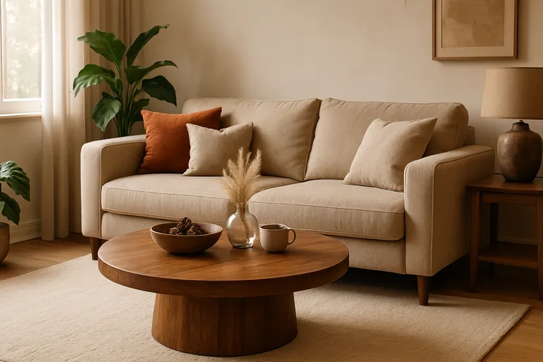 Een warme en stijlvolle woonkamer met de perfecte bruine salontafel